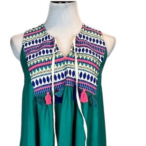 JUDITH MARCH Embroidered A-Line Boho Swing Tank Top Sz small